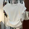 Comercio Exterior Transfronterizo Al por Mayor Verano Cuello Redondo Hilo Hombro Manga Corta Camiseta Mujer Ajustada Top Corto Camiseta Básica