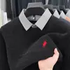 Camiseta de Base de Punto para Otoño e Invierno, Suéter para Hombre con Cuello de Camisa, Top Falso de Dos Piezas, Moda de Invierno para Hombre, Manga Larga Cálida