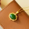 Pingente de Jaspe Feminino Oval Jade Cadeado da Longevidade Cadeado Ping An Cadeado Ruyi Pingente Natural Verde Espinafre Colar