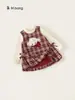 Conjunto de Dos Piezas para Niñas Youbao Otoño Vestido con Dibujos Animados y Camiseta Interior Vestido de Chaleco a Cuadros Ropa de Otoño para Niños