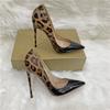 Venta al por mayor de comercio exterior Moda europea y americana color degradado Tacón fino puntiagudo de 12 cm Zapatos de piel suave para mujer Estampado de leopardo Zapatos de moda para mujer