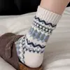 Calcetines de Lana Gruesos Estilo Retro Japonés Étnico con Patrón de Diamantes Fair Isle Nórdico Otoño Invierno Cálidos Calcetines Holgados para Mujer Invierno