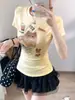 8536# Verano Nuevo Dulce Estampado de Lunares de Dibujos Animados Patchwork Camiseta de Manga Corta para Mujer Ajustada con Tirantes y Almohadillas en el Pecho Top