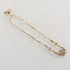 Corrente de Joia Banhada a Ouro, Pingente de Pedra de Cristal Zircônia Cravejado com Diamantes, Pulseira Feminina Acessórios de Joia Personalizados, Pérolas
