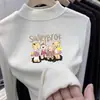 Camisa Base Casual Feminina Nova Outono e Inverno Espessa Manga Longa Forrada com Fleece Gola Meia-altura Espessa Top Estiloso