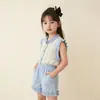 Conjunto de Ropa Nuevo de Verano 2026, Elegante y a la Moda, Conjunto de Dos Piezas de Algodón y Seda para Niña Estilo Sal Marina en Stock