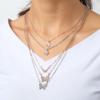 Colar de borboleta personalizado de três cores transfronteiriço, corrente de suéter multicamadas, moda europeia e americana, colar de liga retrô com diamantes