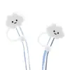 Tapón de pajita de nube blanca creativa, funda de pajita de nube con sonrisa blanca, pajita de vidrio de dibujos animados para estudiantes de 8/10 mm