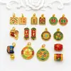 Cor Dourada Tradicional Conserva Cor Azul Queimado Tendência Nacional Caractere Auspicioso Paz e Felicidade Pingente DIY Cristal Pequeno Charme Pulseira Acessório