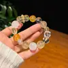 Luz Dourada Flutuante Fluorita Amarela Natural Quartzo Fantasma Branco Cristal Amarelo Cristal Branco Cubo de Açúcar Pulseira Estilo Fresco e Fashion