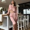 Pijama de Satén de Moda Europeo y Americano para Mujer 2025, Conjunto de Lencería de Tres Piezas de Manga Larga y Pantalón Largo para Otoño e Invierno, Ropa de Casa Transfronteriza para Mujer