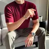 Estilo Verano Hilo Retorcido de Núcleo para Hombre Que No Hace Bolitas~Tejido de Cuatro Hilos Planos de Calibre 14 Que No Pierde la Forma~Camiseta de Punto de Manga Corta con Cuello Redondo