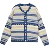 Cárdigan de Punto Color Block para Mujer, Nuevo Modelo Otoño/Invierno 2026, Diseño de Nicho Estrella de Mar, Suéter Abrigo de Rayas Único con Cuello Redondo