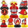 Enfeites de Colmeia de Caminhão de Bombeiros Decoração de Mesa para Festa de Aniversário Mesa de Jantar Festa Papel de Mesa Colmeia Base de Colmeia Suprimentos