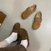 ALILOVERS Zapatos Burken con Hebilla Estilo Coreano Versátiles para Mujer Primavera y Otoño Casual Cuero Genuino Mate Suela Blanda Zapatos Burken