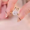 Anillo abierto de conejo de circonita giratoria de Corea del Sur, ligero, de lujo, con temperamento de nicho, anillo para dedo índice, dulce pulsera de moda al por mayor