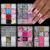 Caja Popular de 12 Compartimentos de Amazon Joyería para Uñas Arte de Uñas Tamaño Flor de Cinco Pétalos Lazo Perla Cuentas de Acero DIY Estilo Mixto Combinación