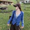Cardigã de malha com gola estilo coreano para mulheres, outono, caimento solto, acinturado, emagrecimento, elegante, blusa curta casual