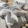 Conjunto de cama simples de algodão puro de quatro peças, lençol de algodão estilo fresco novo, capa de edredom, protetor de colchão, conjunto de três peças para dormitório