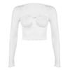 Top Cuadrado de Encaje Geométrico Plegado Estilo Francés 2024 para Mujer, Top Corto Dulce y Picante Sexy de Otoño, Camiseta de Manga Larga Ajustada