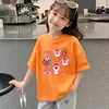 Camiseta infantil estampada de tamanho médio e grande camiseta infantil de manga curta top soltinho de verão meninas 2026 nova camiseta de algodão puro manga curta