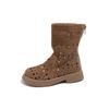 Nuevas Botas de Piel Suave Primavera/Verano para Mujer, Talla Grande, Tacón Grueso, Sandalias de Media Caña, Botas de Media Caña Perforadas Huecas, 2026