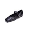 Zapatos Mary Jane de Piel de Oveja con Lazo en Relieve de Gama Alta Sencillos 2025 Primavera Planos Cuadrados Hebilla de Cuero Zapatos de una Sola Capa para Mujer
