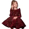 Vestido infantil de hilo abullonado, vestido de princesa, vestido de fiesta de cumpleaños para niñas con lentejuelas, disfraz para pasarela de piano, vestido de manga larga