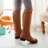 Comércio Exterior Botas Europeias e Americanas Manga de Tubo Alto em PU Bico Redondo Salto Grosso Combinação de Cores Botas Femininas Tamanhos Grandes 40-43 Aliexpress Dropshipping