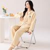 Pijama de invierno nuevo tipo cárdigan de algodón tejido tipo sándwich para mujer, de manga larga, holgado, de talla grande, sencillo, para el hogar