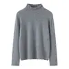Suéter de cashmere feminino com gola semi-alta, babados, cor sólida, design moderno, peça versátil para usar como base, malha