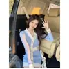Moda Femenina de Comercio Exterior Estilo Pequeño Aroma Bloque de Color Cuello en V Vestido de Punto para Mujer 2025 Invierno Versión Coreana Elegante Ajuste Delgado