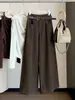 Calça comprida de algodão lavado estilo coreano, perna larga, para mulheres, novo modelo outono 2026, cintura alta, afina a silhueta, solta, perna reta, casual