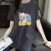 Comercio electrónico transfronterizo pedido final marca grande etiqueta cortada mostrador comercio exterior ropa de mamá para mujer camiseta de manga corta suelta con estampado de dibujos animados top