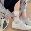 Calcetines de Algodón Sin Costuras de Longitud Media con Bordado de Cachorro de Dibujos Animados de Color Sólido, Estilo Japonés, Novedad Otoño e Invierno, Calcetines para Mujer Estilo Coreano al por Mayor