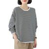 Moletom Listrado 2025 para Mulheres, Corte Solto Artístico, Estilo Coreano Emagrecedor, Camiseta Versátil Casual Simples de Gola Redonda para Outono e Inverno