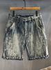 Shorts Jeans Masculinos Designer Artesanato Pesado Lavagem Estonada Marca Moderna Calças Finas 2025 Shorts Soltos de Cinco Pontos