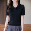 Polo Retro Twist de Manga Corta Tejido para Mujer Nuevo Top Casual de Moda 2025 Camiseta con Solapa