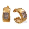 Brincos em Formato de C com Zircônia Verde, Aço Inoxidável Banhado a Ouro 18K, Brincos Elegantes e Modernos para o Dia a Dia Feminino, com um Design Único