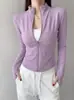 Chamarra de yoga con cuello alto para mujer, diseño de retazos, ropa deportiva ajustada, efecto adelgazante, adecuada para entrenamiento de Pilates y fitness, top de yoga de manga larga