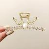 Grampo de Cabelo Coreano Novo Estilo Pérola Strass Metal Grande Presilha Pinça Placa de Agarre para Parte de Trás da Cabeça da Menina Presilha Tubarão Acessórios de Cabelo
