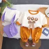 Conjunto de Duas Peças para Meninas Suéter de Algodão com Gola Redonda Laço Manga Longa Calça de Algodão Primavera e Outono 2024 Fabricante Original Atacado