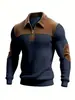 Camisa Polo de Pana Casual de Manga Larga a Rayas y Bloques de Color para Hombre, Nueva Colección Primavera y Otoño, Transfronteriza Europea y Americana de Amazon