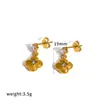 Pendientes de Estrella y Luna Incrustados con Diamantes Transfronterizos, Pendientes de Acero Inoxidable Dorado de 18 Quilates, Sensación de Lujo Ligero y Gama Alta, Pendientes de Acero de Titanio con Forma de Corazón