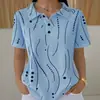 2026 Transfronterizo TEMU Nueva Blusa de Verano para Mujer Color Sólido Estampado Digital 3D Cuello de Botones Manga Corta