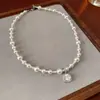 Colar Quadrado de Pérola com Cravação de Zircônia e Diamante em Camada Dupla, Corrente de Clavícula Versátil Estilo Palaciano Retrô, Colar de Luxo Leve e de Alta Qualidade para Mulheres