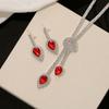 Brincos Geométricos de Gota Europeus e Americanos Transfronteiriços para Mulheres, Luxo Leve, High-End, Estilo Minimalista, Conjunto de Joias de Corrente para Clavícula Cravejado com Diamantes