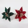 Decoración para árbol de Navidad con bordes dorados, flores artificiales de terciopelo de alta gama, ramas de Navidad, flores eternas, cabezas de flores de Navidad