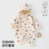 Mameluco para bebé para primavera y otoño, mameluco estampado con capucha para exteriores, diseño cálido de apertura frontal, Ropa para bebé Anyang