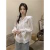 Foto Real Estilo Coreano Suave Solto Cadarço Camisa Top Feminino Design Decote V Retrô Manga Longa Camisa Primavera 47453